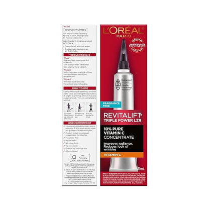 L'Oreal Paris Revitalift 10% Pure Vitamin C Face Serum, Brighter Skin, Reduced Wrinkles, Fragrance Free 1 0z.