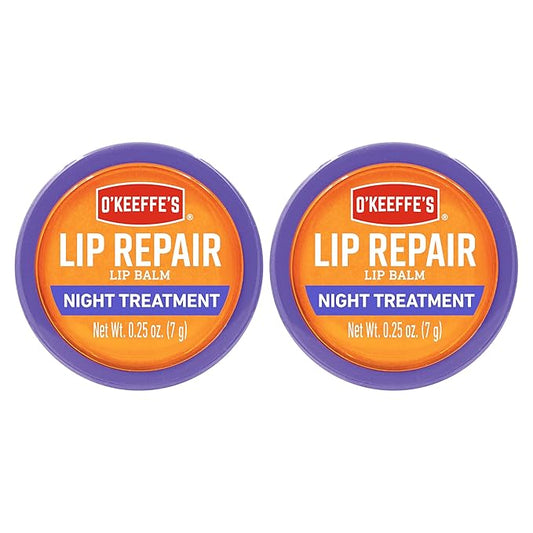 O'Keeffe's Lip Repair Night Treatment Lip Balm for Dry, Cracked Lips - 0.25 Ounce Jar (2 Pack) - Moisturizer for Extremely Cracked, Dry Lips