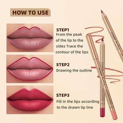 12PCS Matte Lip Liner Set,Waterproof Lipstick Liner Slim,High Slim,High