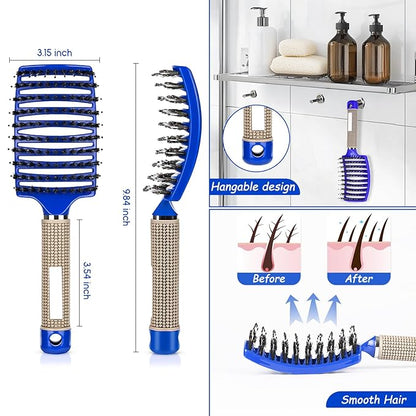 Wet Hair Detangling Brush for Blow Drying，Hair Detangler Brush for Women and Kids ，Boar Bristle Hair Brushes 2 PACK（BLUE+PURPLE)