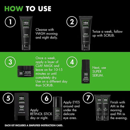 Tiege Hanley Men’s Skin Care Set, Rejuvenation Routine (System Level 5) – Face Wash, Scrub, Moisturizer, Eye Cream, Serum, Clay Mask, Retinol Stick & PM Moisturizer for Anti-aging