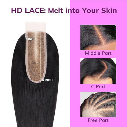 IDN BEAUTY SKINLIKE REAL HD 2x6 Lace Closure Human Hair Straight 12 Inch Bleached Single Knots HD Closure Ultra-thin 2x6 Lace Closure Virgin Human Hair 0.1 mm Pre Plucked Hairline Lace Closure