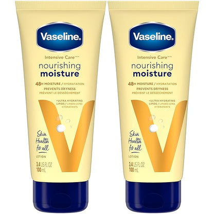 Vaseline Lotion, Intensive Care Nourishing Moisture 2-Pack – Moisturizer with Oat Extract + Ultra-Hydrating Lipids for Healing Extremely Dry Skin, 3.4 Oz Ea