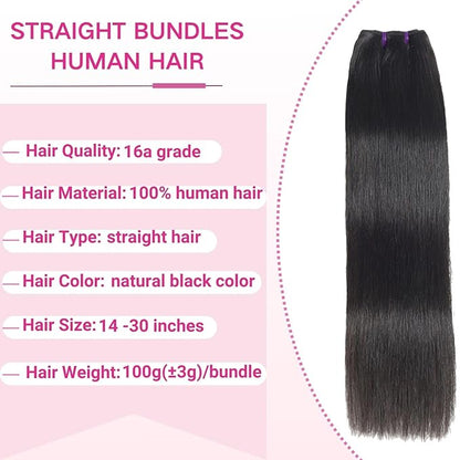 Beauty Queen 30 30 30 Inch Bundles Human Hair Straight 100% Unprocessed Brazilian Straight Human Hair Bundles 16A Weave 3 Thick Bundles Remy Virgin Hair Extensions Natural Color