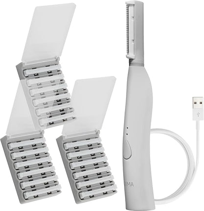 SPA SCIENCES - SIMA Patented Dermaplane Razor for Women Face – Painless 2-in-1 Facial Exfoliation & Peach Fuzz Hair Removal – Anti-Aging – 3 Speeds – Rechargeable – 21 Weeks Treatment