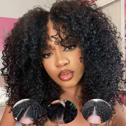 Beauty Forever U Part Human Hair Wig, Curly Upgrade U Part Wig Human Hair Wigs for Black Women 10A Grade Brazilian Virgin Hair Glueless No Leave Out Clip In Wig 150% Density Natural Color 24 Inch
