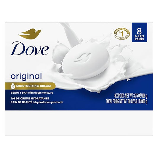 Dove Beauty Bar Soap Original 8 Count for Soft, Smooth Skin, with 1/4 Moisturizing Cream 3.75 oz