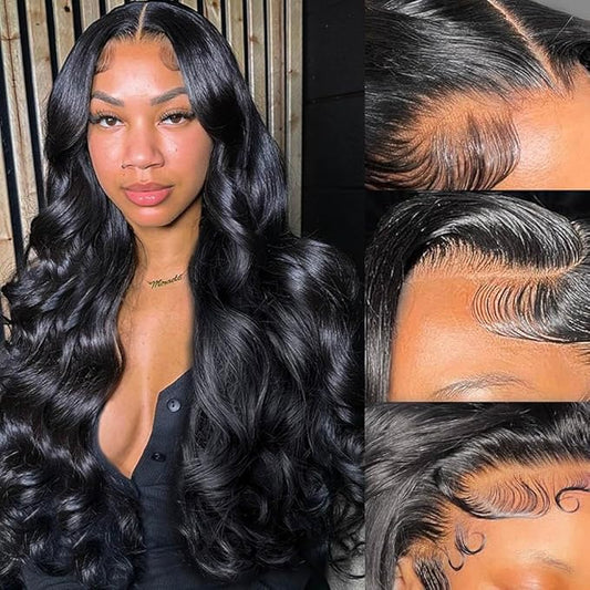 13x6 Body Wave Lace Front Wigs Human Hair Glueless Wigs Human Hair Pre Plucked 180% Density HD Transparent Human Hair Wigs for Women