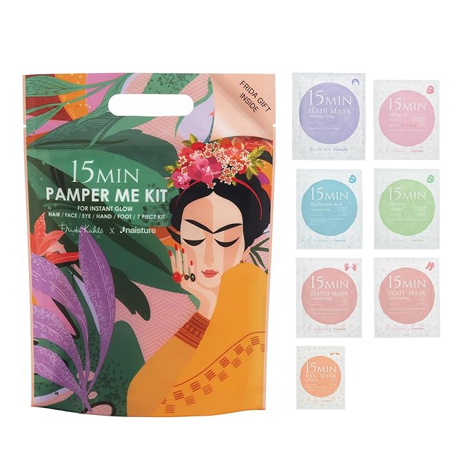 Frida Kahlo 15 Min Pamper Me Kit by Naisture – Korean Spa Kit for Women with Hair, Hand, Foot, Eye, and Face Masks