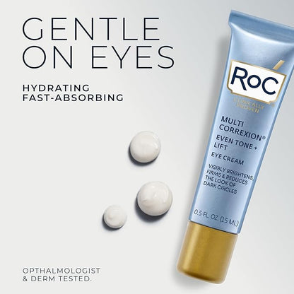 RoC Multi Correxion 5 in 1 Anti-Aging Eye Cream for Puffiness, Under Eye Bags & Dark Circles, Skin Care Treatment with Shea Butter, (.5 oz) with Night Cream Packette (Packaging May Vary)