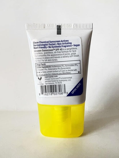 Supergoop! Unseen Sunscreen - SPF 40 - Invisible, Broad Spectrum Face Sunscreen + Makeup-Gripping Primer - Weightless, Scentless, Oil Free - For All Skin Types & Skin Tones - 0.5 fl oz