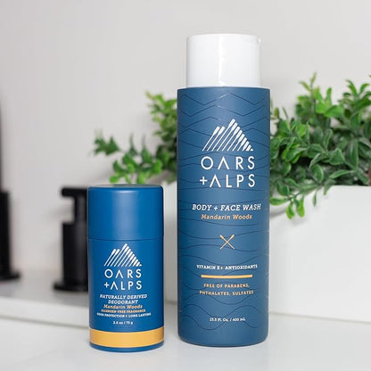 Oars + Alps Mens Moisturizing Body and Face Wash, Skin Care Infused with Vitamin E and Antioxidants, Sulfate Free, Mandarin Woods, 13.5oz, 2 Pack