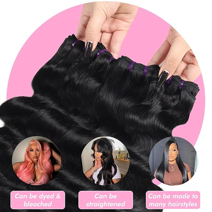 Beauty Queen 16A Body Wave Bundles Human Hair 22 24 26 Inch 100% Unprocessed Brazilian Human Hair Weave Bundles Thick Raw Vigin Hair Long Hair Extensions Natural Color For Women