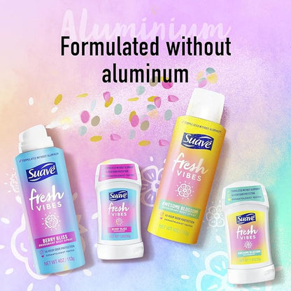 Suave Aluminum-Free Deodorant, Kids & Teen Girls – Fresh Vibes Berry Bliss & Awesome Blossom, 48H Protection, 1.2 Oz Ea