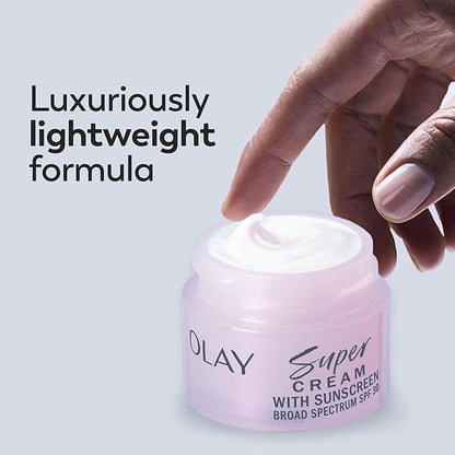 Olay Super Cream with Sunscreen SPF 30, 15 mL, Trial Size Ultra Lightweight Face Moisturizer - Vitamin C, Hyaluronic Acid, Niacinamide, Collagen Peptide - Hydrate, Smooth, Brighten, Firm, and Protect