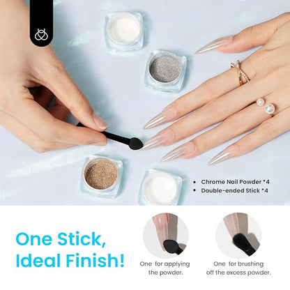 Beetles Gold Chrome Nail Powder for Nails Mirror Effect Holographic Shell White Nail Glitter Kit for Nail Art Decoration 4 Colors 0.5g/Jar