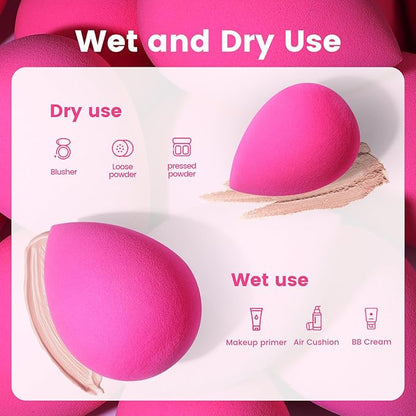 BEAKEY 5 Pcs Makeup Sponges, Latex-Free Beauty Sponge for Flawless Liquid, Cream, and Powder Application, Rose Pink Sponges