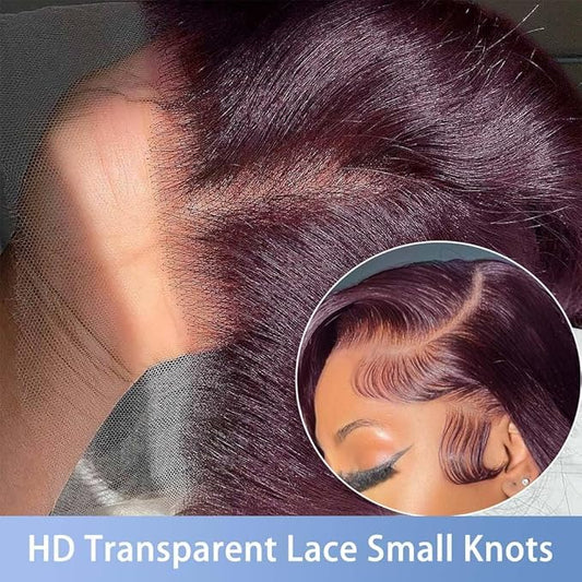 13x4 99J Burgundy Body Wave Lace Front Wig Human Hair 180% Density Wine Red Color Wigs for Women Free Part Hd Transparent Lace Front Wigs Pre Plucked with Baby Hair Colored Glueless Wigs 30 inch