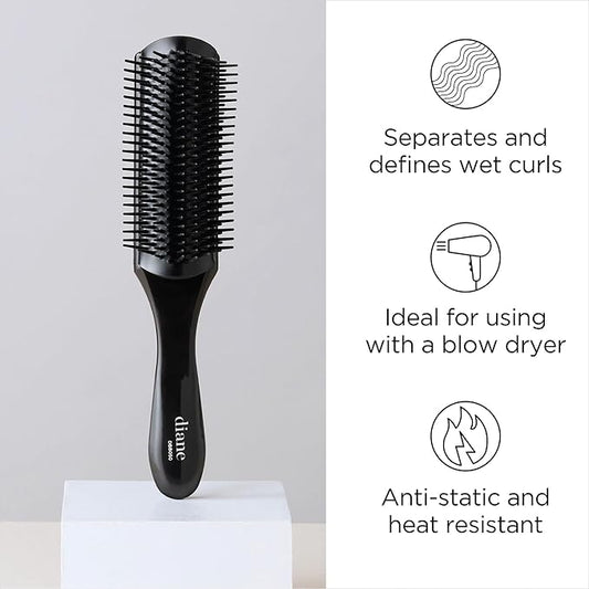 Diane Nylon Pin Styling Hairbrush for Detangling, Separating, Shaping, and Defining Wet or Curly Hair, Heat-Resistant, Anti-Static, Hair Care Essential, Black
