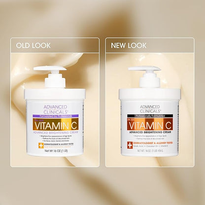 Advanced Clinicals Vitamin C Cream Visibly Brightening Body Lotion | Vitamin C Moisturizer Skin Care Body Cream For Women & Men Helps Visibly Improve Look Of Dark Spots & Uneven Skin Tone, 16 Ounce