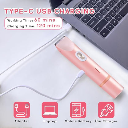 2025 New Electric Womens Shaver, 2-in-1 Body Shaver & Bikini Trimmer for Women, Waterproof Wet & Dry Use Body Hair Electric RazorTrimmer for Bikini Underarm Leg Arm Body Face (Pink)