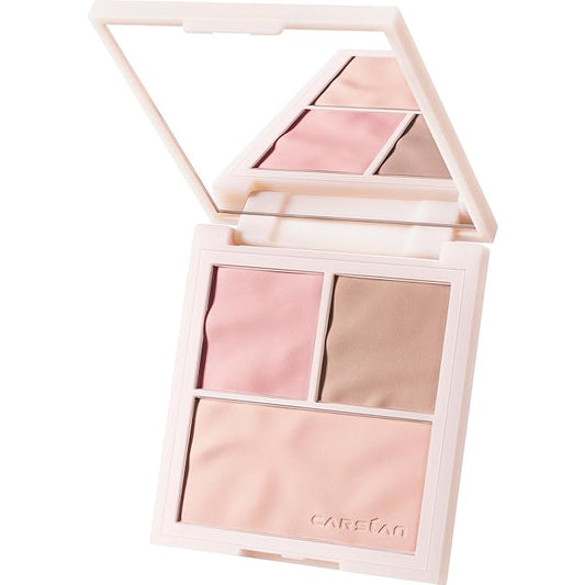 3 Colors Blush Palette For Cheek Makeup, Matte Wonderland Pink, 0.37Oz