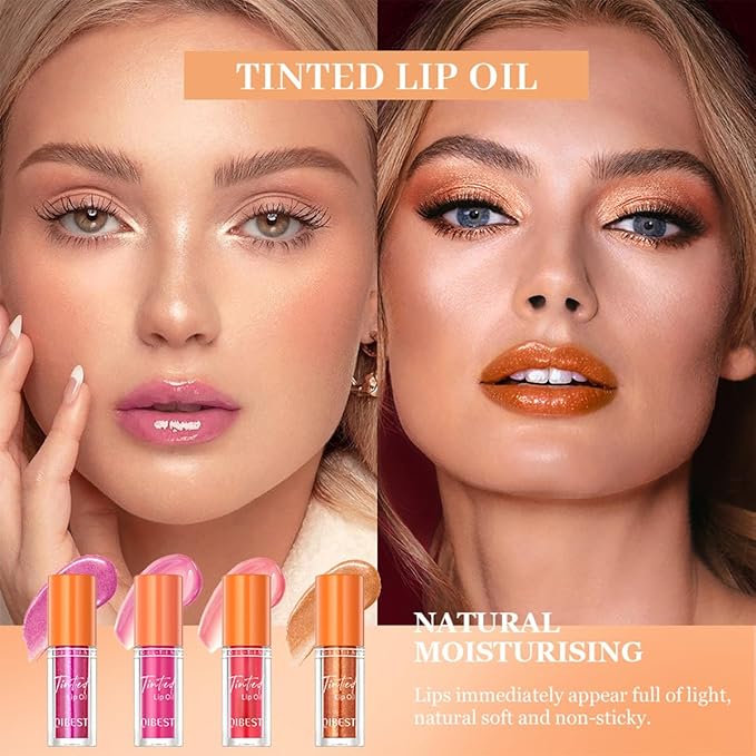 4Pcs Hydrating Lip Glow Oil,Moisturizing Lip Oil Big Hydrating