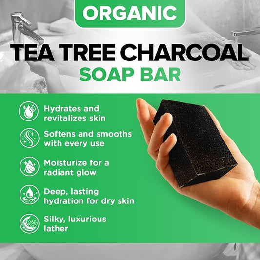 iHeart All Natural Antifungal Soap (2 Packs) Infused with Tea Tree Oil and Charcoal, Refreshing Peppermint Essential Oil Scent - Deep Cleanses, and Hydrates - Perfect for Achieving a Radiant Skin