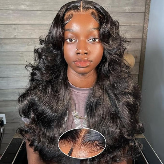 5x5 HD Lace Closure Glueless Wigs Human Hair Pre Plucked Brazilian Virgin Body Wave Lace Front Wigs Human Hair 180% Density Closure Wig with Elastic Band (Glueless Wig 24 Inch)