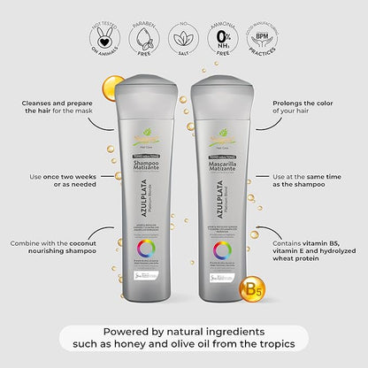 naissant Silver Ash Blonde Hair Blue Toning Mask | Eliminates Brassiness | Neutralizes Yellow & Orange Tones | Paraben, Ammonia & Sulfate Free | Pro-Vitamin B5, Olive Oil & Honey (Azul Plata) 10.1 Fl