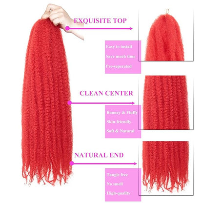 Marley Twist Braiding Hair 24 Inch 8 Packs – Fluffy&Tangle-Free Cuban Twist Hair for Braiding, Natural Look Synthetic Long-Lasting Spring Afro Kinky Twist Hair Extensions (RED)