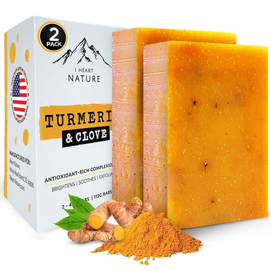 Organic Turmeric Soap for Dark Spots & Acne with Clove Bud (2 Packs) – Face & Body Bar – Rich, Creamy Lather for Natural Skin Glow Aromatherapy
