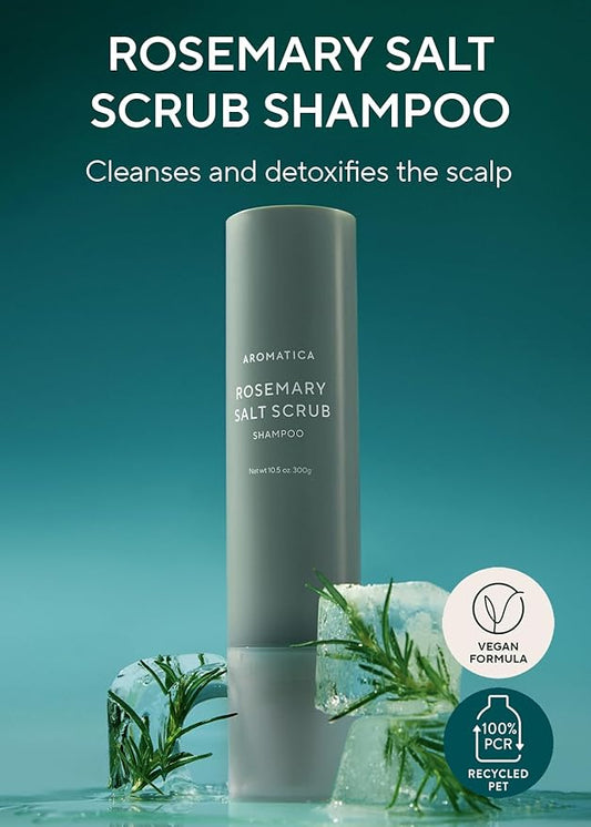 AROMATICA Rosemary Salt Scrub Shampoo 10.5 oz / 300g - Hair Loss Shampoo with Rosemary Scalp Oil | Scalp Exfoliator with Salt Scrub for Oily Scalp | Sulfate Free, Silicone Free