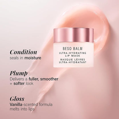 JLO BEAUTY Beso Balm Lip Mask | Ultra-Hydrating Glossy Finish, Visibly Plumps & Softens, Day & Overnight Lip Care Treatment, Vanilla Scented | 3 Pack