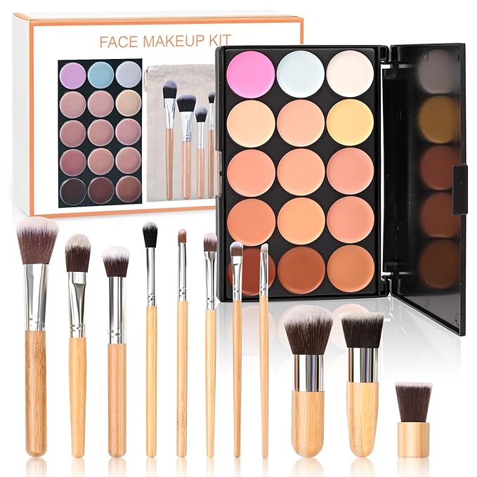 Pure Vie 15 Colors Cosmetics Cream Contour and Makeup Brushs