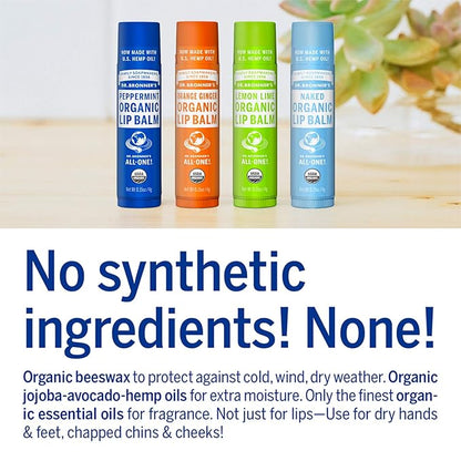 Dr. Bronner's - Organic Lip Balm (Peppermint, 0.15 ounce, 6-Pack) - Made with Organic Beeswax and Avocado Oil, For Dry Lips, Hands, Chin or Cheeks, Jojoba Oil for Added Moisture, Cooling and Hydrating