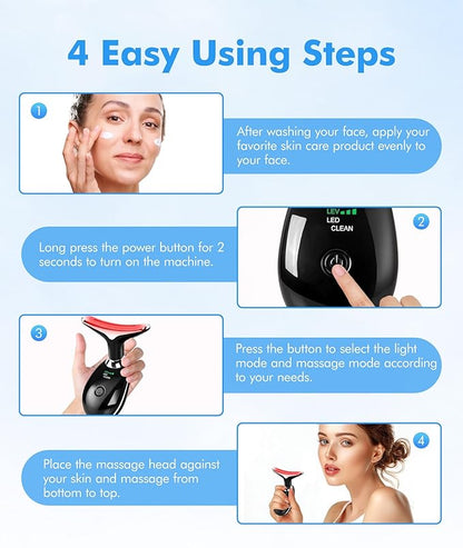 Red-Light-Therapy-for-Face-and-Neck, 7 Color Face Massager Tool for Wrinkles, Double Chin, Vibrating Facial Massager with Thermals for Skin Care, Glossy Black