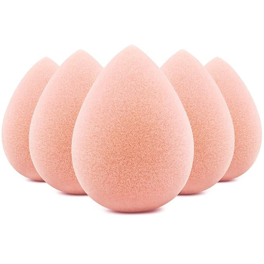 BEAKEY Makeup Sponge Set, Foundation Blending Sponge, Beauty Sponges Flawless for Liquid, Cream, and Powder, Microfiber Latex-Free and Vegan Boun Boun Sponges, 5 Pcs Pink Makeup Sponges