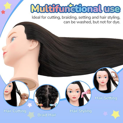 Neverland Beauty Mannequin Head with Hair, 20 Inch Cosmetology Manikin Practice Braiding Doll Head for Hair Styling, Training Head for Braiding Hairdressing for Kids #1B