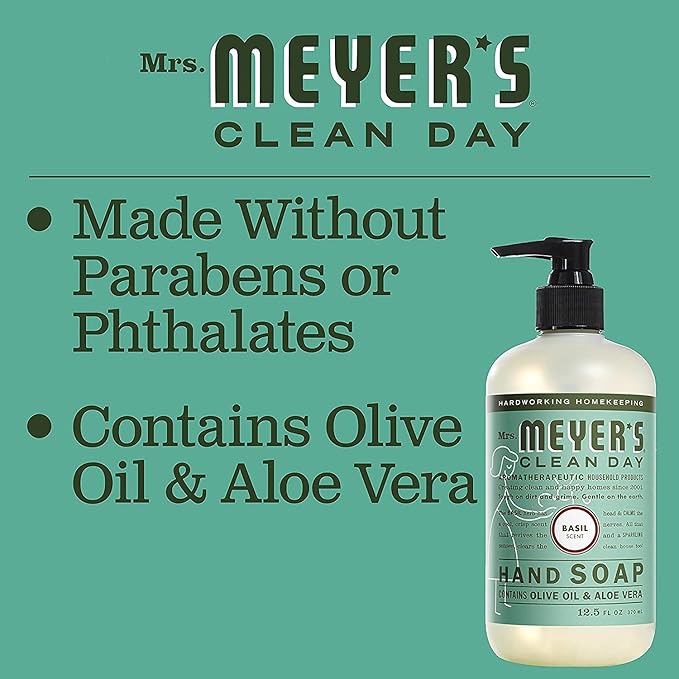 MRS. MEYER'S CLEAN DAY Basil Hand Soap and Refill Variety Pack, 12.5 oz & 33 oz. (Pack of 2)