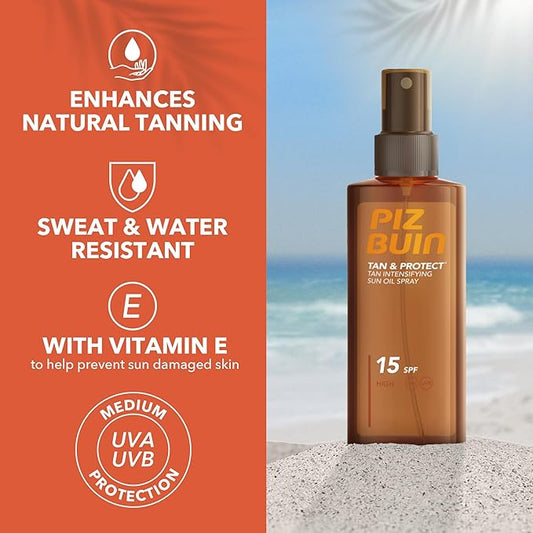 Piz Buin Tan Accelerating Oil Spray, Medium Protection, Illumitone, Melitan, Vitamin E, 150ml