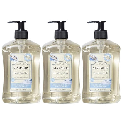 A LA MAISON French Liquid Hand Soap and Eco-Friendly Fresh Sea Salt, 3 pack 16.9 Fl Oz.