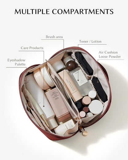 EACHY Travel Makeup Bag,Large Capacity Cosmetic Bags for Women,Waterproof Portable Pouch Open Flat Toiletry Bag Make up Organizer with Divider and Handle