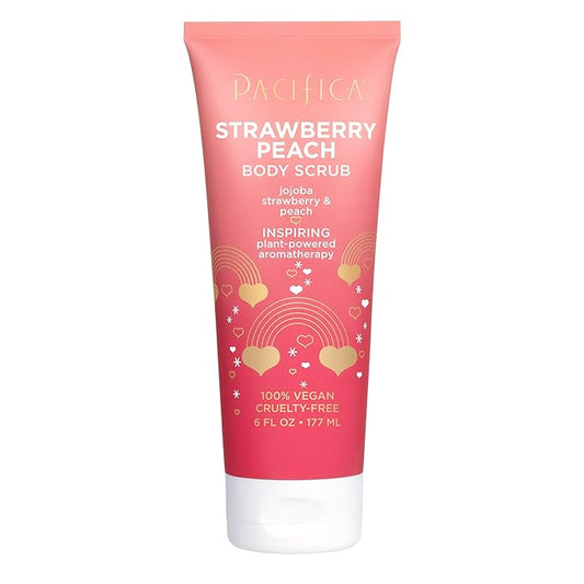 Pacifica Strawberry Peach Body Scrub, Gently Exfoliates & Polishes Dead Skin, For All Skin Types, Ven & Cruelty-Free, 6 Fl Oz