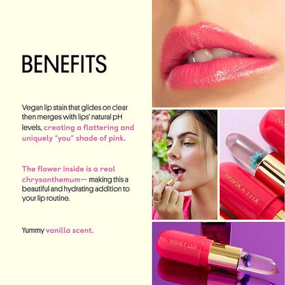 Winky Lux Flower Balm, pH Lip Balm, Color Changing Lipstick and Tinted Lip Balm Stain, Vegan & Cruelty Free Hydrate & Plump, Sheer Pink Lipstick, Purple Flower