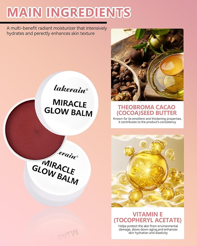 Multi Glow Balm, Miracle Glow Balm Tinted Face Creamy Blush for Women Cheeks Lip Eye, Hydrating Lightweight & Blendable Color, Shimmer Blusher Facial Makeup,Mother's Day Gift for Women Girl-02 Rose