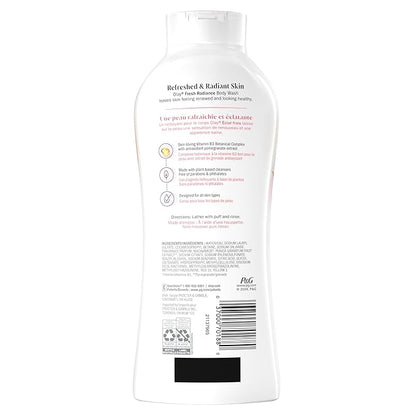 Olay Body Wash for Women, Fresh Radiance, Refreshing & Renewing, Made with Plant Based Cleansers, B3 Botanical Complex, For All Skin Types, Watermelon & Agave Scent, 22 fl oz (Pack of 4)
