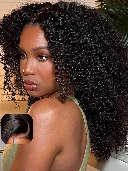 Beauty Forever Kinky Curly 13x4 Pre Everything Glueless Frontal Wig Pre Cut Lace Front Wigs Bye Bye Knots Put on and Go HD Lace Human Hair Wig Pre-Bleached Knots Pre Plucked 150% Density 16 Inch