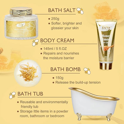 Father's Day Gifts for Dad Men - 7-Piece Honey Almond Spa Gift Set for Women, Bath & Body Gift Set, Bath Gift Set with Bath Bomb | Christmas, Birthday Gifts for Her, All Occasion Holiday Present