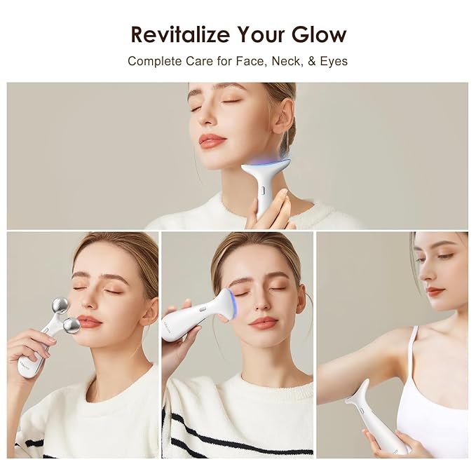 Multi-Functional Beauty Device - 4-in-1 Face, Neck, Eye & Body Massager | Red Light Therapy | Skin Lifting & Firming | Wrinkle & Dark Circle Reducer | Portable Face Sculpting Tool